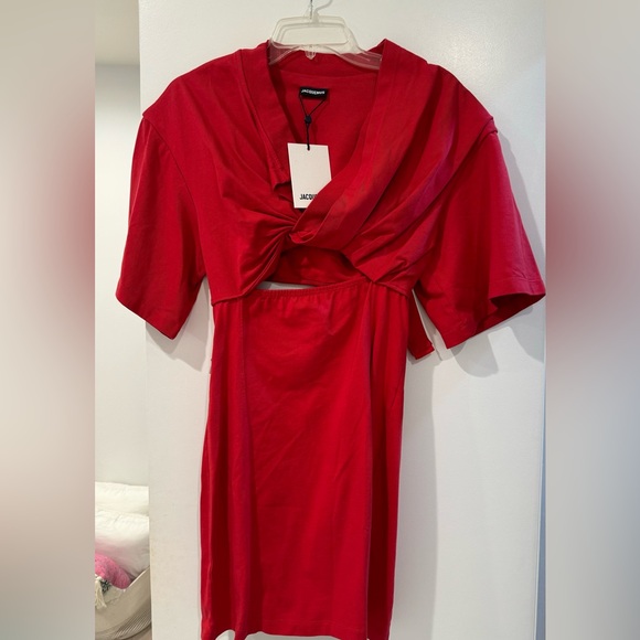 Jacquemus Bahia twist front cut out mini dress in red - Picture 4 of 6